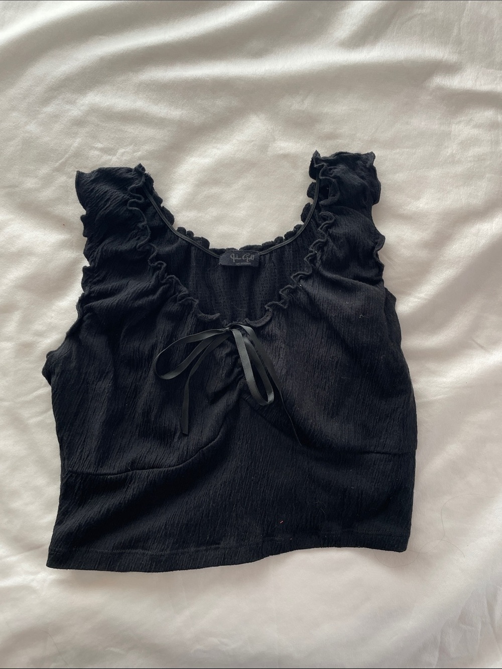 Brandy Melville Black Ruffle Tie-Front Crop Top